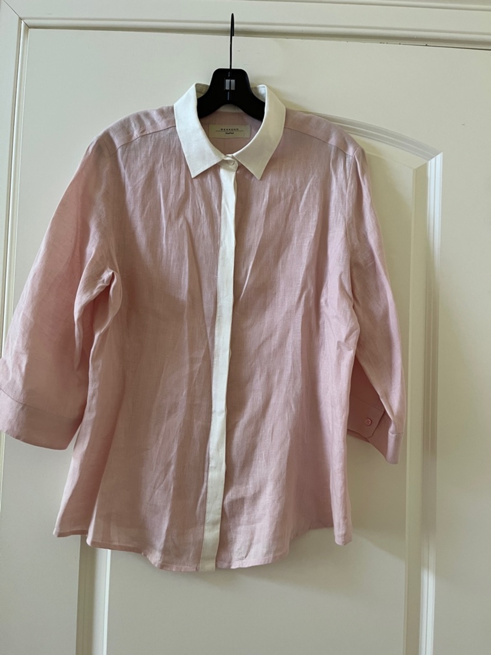 MaxMara Weekend women linen Light Pink Button-Down Shirt with White Collar